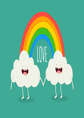 Cute Clouds Holding Hands Under Rainbow