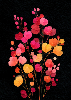 Watercolor Eucalyptus Leaves on Black