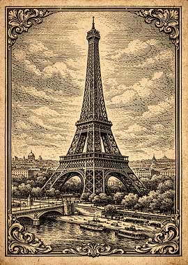 Vintage Eiffel Tower Paris Scene