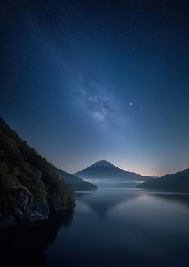 Milky Way over Mount Fuji and Lake
