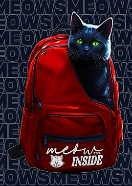 Black Cat in Red Backpack