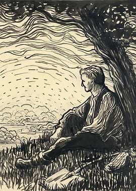 Man resting under a tree