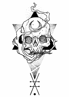 Geometric Skull with Crescent Moon Symbol
