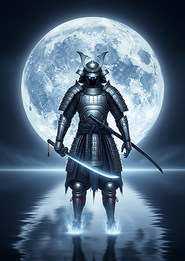 Samurai Warrior Under the Moon
