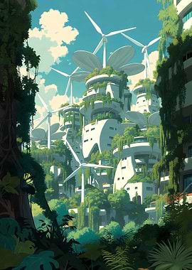 City with Wind Turbines