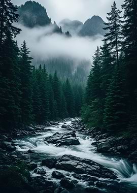Misty Mountain River Forest