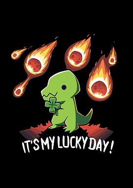 Dinosaur with Lucky Clover and Meteors
