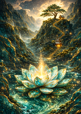 Enchanted Lotus in a Mountainous Landscape