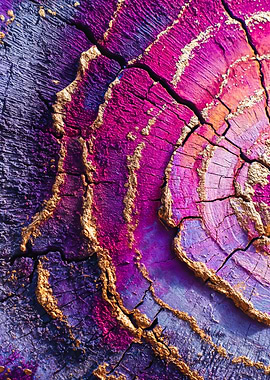 Purple Pink Wood Gold Abstract