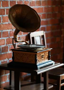Antique Gramophone on a Table