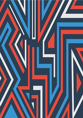 Abstract Geometric Pattern with Red, Blue, and White Lines