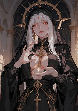 Gothic Nun with Fiery Eyes