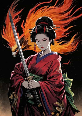 Geisha Warrior with Phoenix
