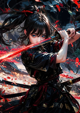 Anime Samurai Warrior Glowing Sword