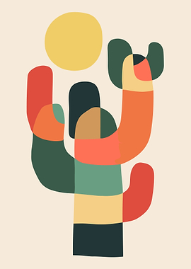 Abstract Cactus Poster, Modern Desert Wall Art, Geometric Southwest Illustration Print