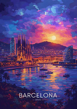 Barcelona Cityscape at Sunset