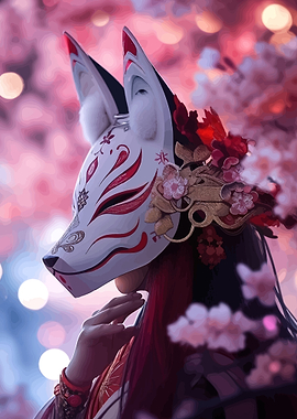 Kitsune Mask with Cherry Blossoms