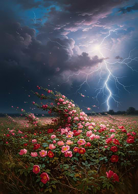 Stormy Sky Over Rose Field