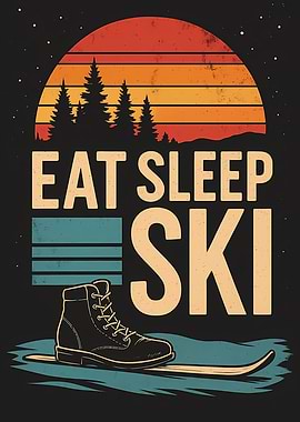 Eat Sleep Ski Retro Sunset