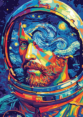 Astronaut in Starry Night Helmet