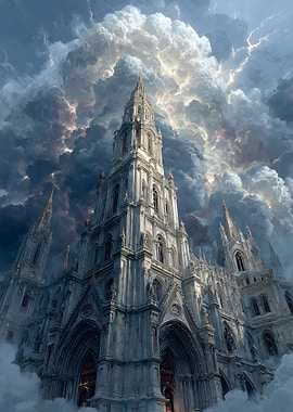 Gothic Cathedral Under Stormy Skies