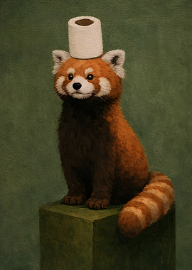 Red Panda Wearing Toilet Paper Hat