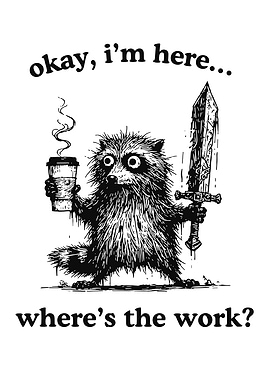 Raccoon with Sword and Coffee