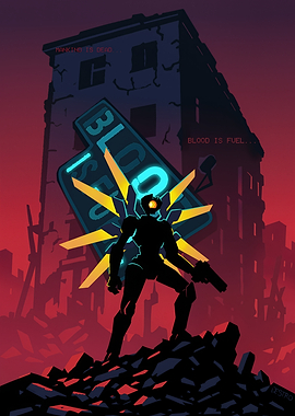 Post-apocalyptic robot in ruins