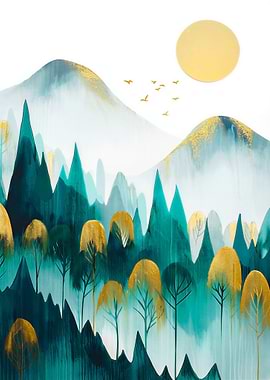 Golden Trees in Misty Mountains