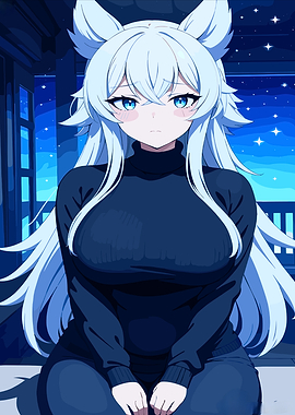 Anime Girl with White Hair and Blue Eyes