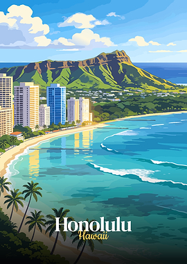 Honolulu Hawaii Beachfront Cityscape