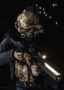 Soldier with Night Vision Goggles and Rifle