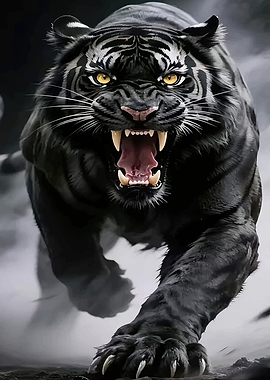 Aggressive Black Tiger Roaring