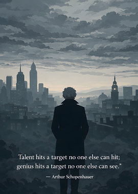 Man overlooking a city with a quote