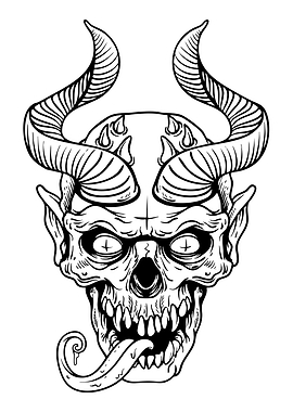 Demonic Skull with Horns and Tongue