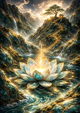 Enlightened Lotus in Mountain Valley