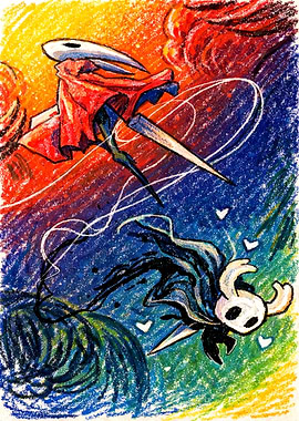 Hornet and The Knight in battle Crayon Style