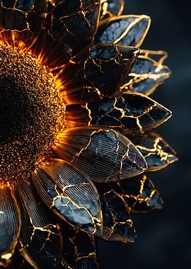 Glowing Gold Kintsugi Sunflower Art