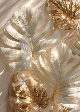 Golden and White Monstera Leaves