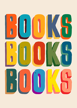 Colorful Books Poster, Bold Reading Typography Art, Fun Library Classroom Wall Print