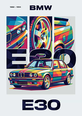 BMW E30 Pop Art Poster
