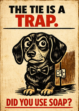 Skeptical Dachshund With a Bow Tie Poster