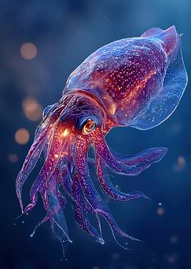 Bioluminescent Squid in Deep Sea