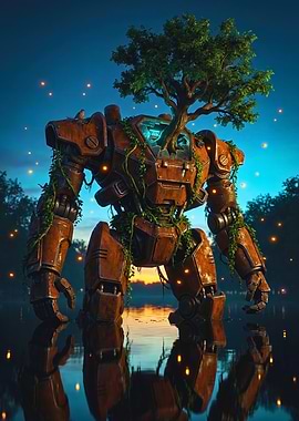Rusty Robot With Tree Core