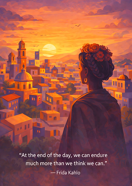 Woman overlooking a city at sunset