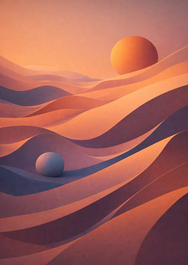 Surreal Desert Landscape with Spheres