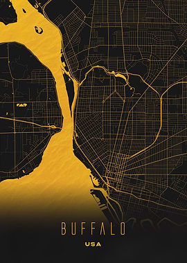 Buffalo, New York - Golden City Streets Map, USA Wall Art Poster