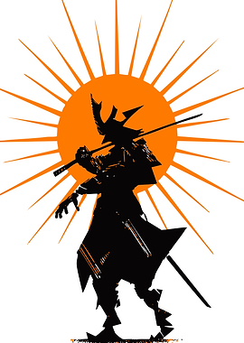 Samurai Warrior Silhouette with Sunburst