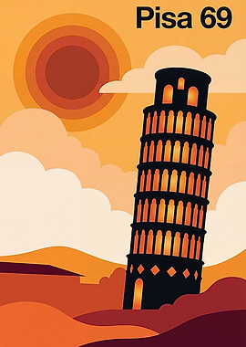 Leaning Tower of Pisa Retro Poster