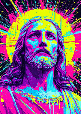 Vibrant Splatter Jesus Christ Portrait